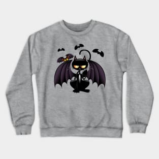 Cat Bat Weird Grumpy Halloween Character Crewneck Sweatshirt